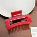 Pince à cheveux rectangulaire rouge vif pailleté avec une finition brillante de bonbon - Style Carré (9.5cm) / Rouge