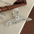 Silver alloy hair claw clip with clover mother of pearl inlay on vintage background - Silver Butterfly Clover Claw