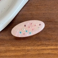 Sweet pink acetate oval hair clip decorated with colorful rhinestones for women - Standard Size / Pink