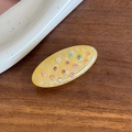 Oval yellow acetate hair clip with colorful rhinestones in a sweet vintage style - Standard Size / Yellow