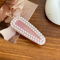 Elegant pink acetate hair clip with double rows of white pearls for women's hairstyle - Light Pink