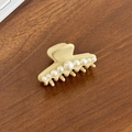 Elegant large pearl hair claw clip in creamy yellow finish for women's French hairstyles - Artificial Pearl Decor Style / Small (4.9cm) / Beige