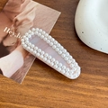 Pink translucent acetate hair clip with elegant double-row pearl inlay for women - Light Purple