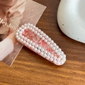 Elegant pink marble acetate hair clip with two rows of white pearls for women - Floral Pink