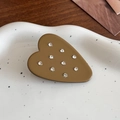 Fermaglio per capelli a cuore kaki minimalista con strass e finitura in acetato - Marrone