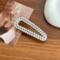 Elegant tortoise shell acetate hair clip with vintage white pearl bead embellishments - Striped Coffee