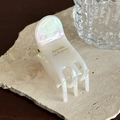 Acetate hair claw clip with mother-of-pearl shimmer on elegant travertine stone base - Dazzling White-2.6cm