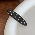 Elegante fermaglio per capelli ovale nero in acetato con strass e base a becco d'anatra dorata - Nero