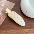Eleganter cremefarbener Acetat-Haarclip mit bunten Strasssteinen und Goldmetall - Strahlendes Weiß-5.8cm