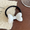 Elastico per capelli con fiocco bianco glitterato, paillettes colorate e cordino nero elastico - Scrunchie Bianco
