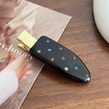 Eleganter schwarzer Acetat-Haarclip mit bunten Strasssteinen und goldenem Metallgriff - Schwarz-5.8cm