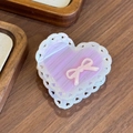 Pinza de pelo corazón de acetato jaspeado lila con lazo rosa y detalle encaje - Rayas Moradas