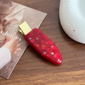 Red marble resin popsicle hair clip with colorful rhinestones on a gold metal base - Radiant Red-5.8cm