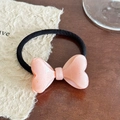 Élastique à cheveux nœud en résine rose pailletée avec corde en tissu noir robuste - Élastique Orange Clair