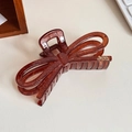 Große Haarklammer in Schleifenform in Bernstein mit brauner Marmorierung und Schrift - Schleifen-Stil (Orange-11.9cm) / Orange
