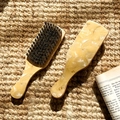 Vintage tortoiseshell patterned paddle brush set with natural boar bristles and marble finish - 17.5cm / Egg Yolk Yellow