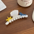 Elegante pinza para el cabello con tema marino con conchas y pequeñas ballenas - Pinza para el Pelo Tema Océano Concha Ballena (Blanco Iridiscente-12cm)