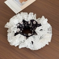 Chouchou fleuri noir avec bordure en dentelle blanche, élastique pour cheveux - Noir Floral-14cm
