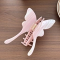Pinza per capelli a farfalla in acetato rosa marmorizzato con molla in metallo dorato - Rosa a Righe