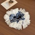 Chouchou fleuri bleu brumeux élégant avec bordure en dentelle blanche pour cheveux - Bleu Floral-14cm