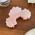 Eleganti mollette per capelli a conchiglia in acetato rosa con dettagli di perle - Rosa a Strisce (9.4cm)