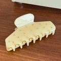Large cream-colored acetate shark hair claw clip with sparkling rhinestones decoration - 10.9cm / Beige