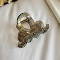 Translucent smoke grey geometric hair claw clip with golden spring on white fabric - Wave-Grey / 8.1cm