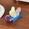 Kleurrijke vlinder haarklem met acetaat marmering en kristallen strassteentjes - 7.6CM / Blauwe Vlinder