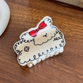 Süße weiße Hunde-Haarklammer mit roter Schleife und lila Blume auf Holzfläche - Schleife Hund (7.0cm)