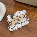 Niedliche cremefarbene Haarklammer in Hundeform mit braunen Flecken aus Acrylglanz - Glücklicher Hund (7.4cm)