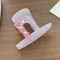 Translucent lilac jelly hair claw clip with pink bows and pearls on wood surface - Light Purple-7.9cm