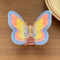 Dopamine butterfly hair claw clip with colorful oil painting texture in light blue and pink - Yellow Blue Pink (6.4cm)