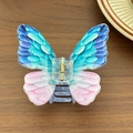 Blue and pink gradient butterfly hair claw clip with printed patterns and gold spring - Blue Pink (7cm)
