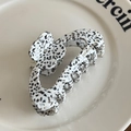 Elegante fermaglio per capelli in acetato con motivo floreale e cristallo - Maculato Bianco e Nero-8.8cm