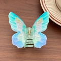 Blue and green gradient watercolor butterfly hair claw clip with golden metal spring - Blue Gray (6.8cm)