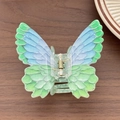 Blue and green butterfly hair claw clip with gradient feather print for women - Blue Green (6.8cm)