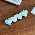 Pasador de pelo con corazones de mármol azul y perla sobre base dorada - Azul Blanco (5.5cm)