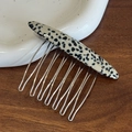 Peigne à cheveux en acétate avec points dalmatiens et neuf dents métalliques solides - Beige-Noir