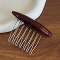 Peigne à cheveux fait main en acétate bordeaux avec neuf dents en métal argenté - Café Foncé