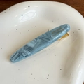 Blue marble acetate hair clip with gold France Handmade lettering and metal base - 6.2cm / Blue