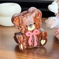Pinza de pelo oso pardo marmoleado con lazo rosa, accesorio adorable para el cabello - 8.3cm / Café Oscuro