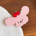 Barrette à cheveux chien rose mignon avec détail pomme rouge et fini brillant - Chien Rose