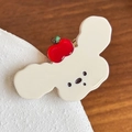 Barrette en acétate mignonne, design nuage blanc avec un petit détail de pomme rouge - Chien Blanc Lait
