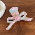 Pink and mint green marble acetate butterfly hair claw clip with golden brand logo - 9.5CM / Peach Pink Blue