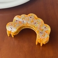 Orange marbled acetate hair claw clip featuring elegant silver dragon engraving and red rhinestones - Orange Claw Clip