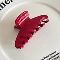 Elegant deep red acetate hair claw clip with gold lettering for versatile hairstyles - Red with Gold Tag