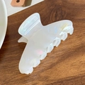 Elegant aurora white acetate hair claw clip with golden France Handmade logo lettering - Iridescent White Gold Label