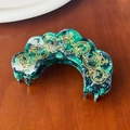 Elegant green marbled acetate hair claw with golden dragon pattern and crystal accents - Green Hair Claw