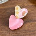 Mini heart hair clips in pearly pink and transparent resin with dried flower petals - Solid Color and Dried Flower Combination / Pink