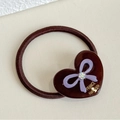 Brown elastic hair tie featuring a dark heart charm with a purple bow and crystal - Dark Coffee